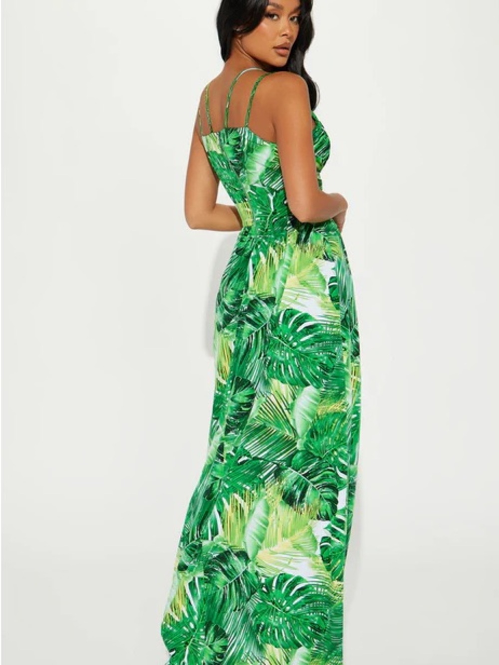 Tropical Green Leaf Summer Hawaiian Vacation Cruise Beach Maxi Dress - Picture 2 of 16